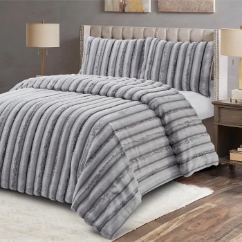 Zebra Casa Dreamy Comforter 3 Parça Yatak Örtüsü Set-Gri