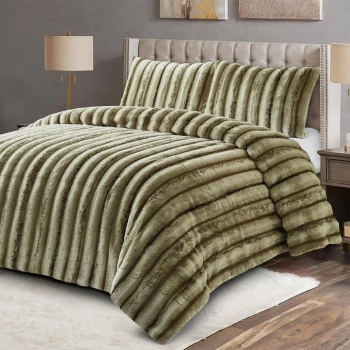 Zebra Casa Dreamy Comforter 3 Parça Yatak Örtüsü Set-Haki