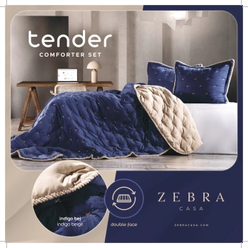 ZEBRA CASA TENDER YATAK ÖRTÜSÜ ÇİFT KİŞİLİK-İNDİGO/BEJ