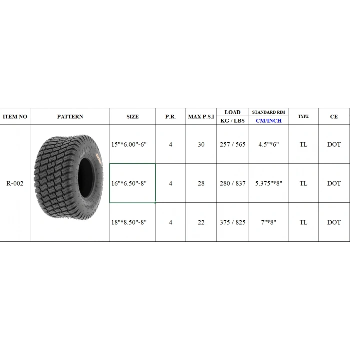 16x6.50-8 SunF R002 Atv -Golf-Bahçe-Sılaj-Çim Lastiği