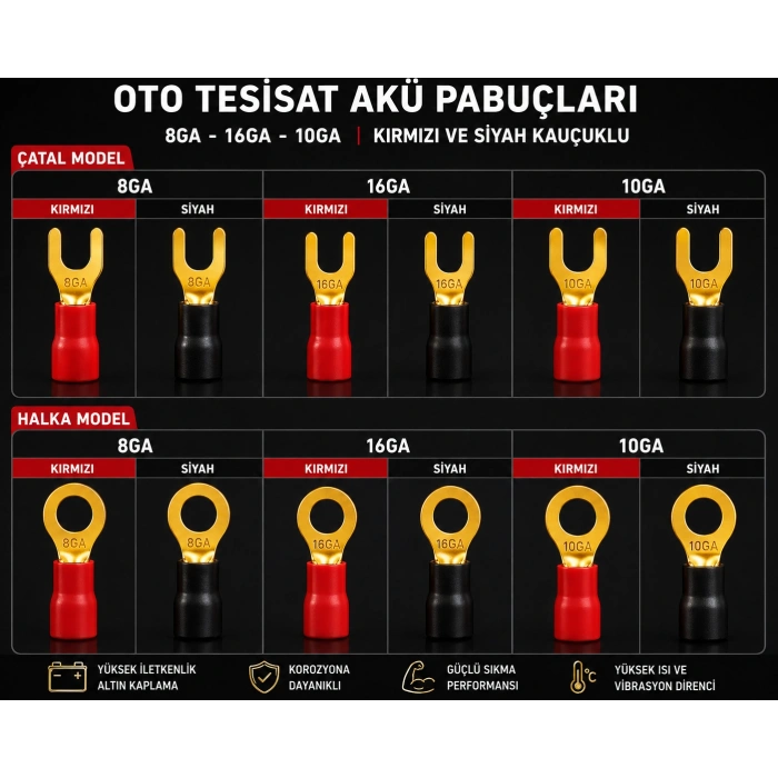 16GA M3 Çatal Kablo Terminali - Kablo Pabucu - Siyah