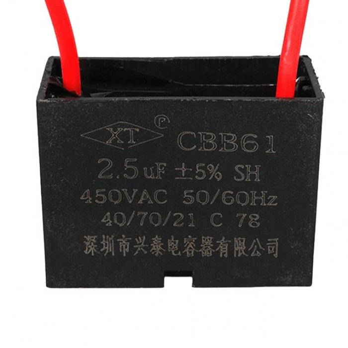 2.5UF 450VAC Siyah 10cm Kablolu Kare Tip Kutupsuz Kondansatör