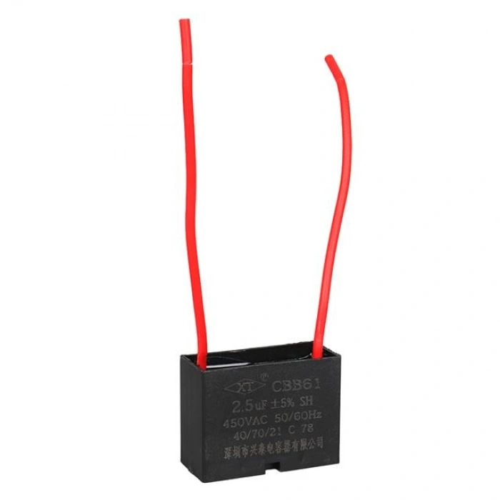 2.5UF 450VAC Siyah 10cm Kablolu Kare Tip Kutupsuz Kondansatör