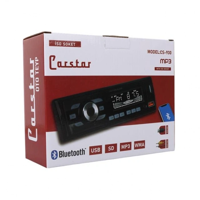 Carstar CS-930 Çift USB/SD/FM/AUX/Bluetooth Kumandalı Oto Teyp 4X60 Watt