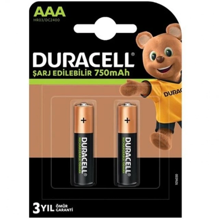 Duracell 750 mA Şarjlı AAA İnce Kalem 2li Pil HR03/DC2400