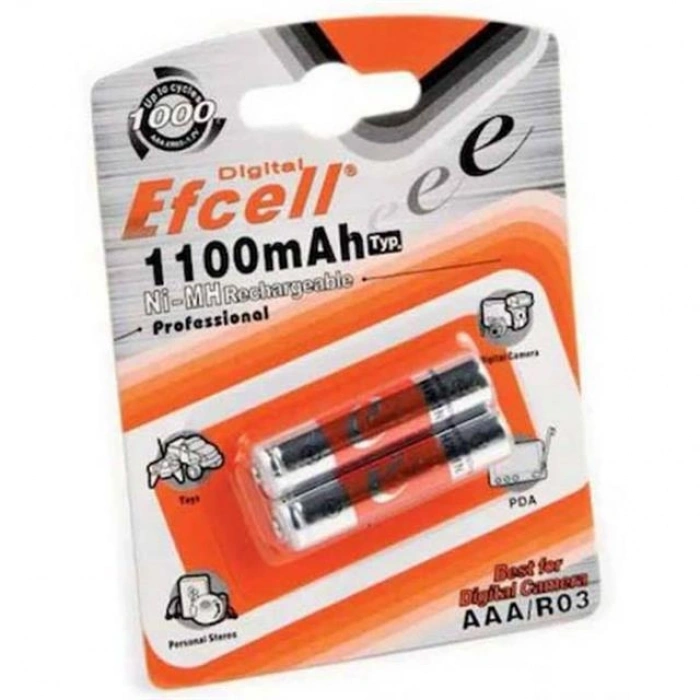 Efcell Extreme Life+ 1.2 Volt 1100mAh AAA İnce Şarjlı Pil 2li Paket