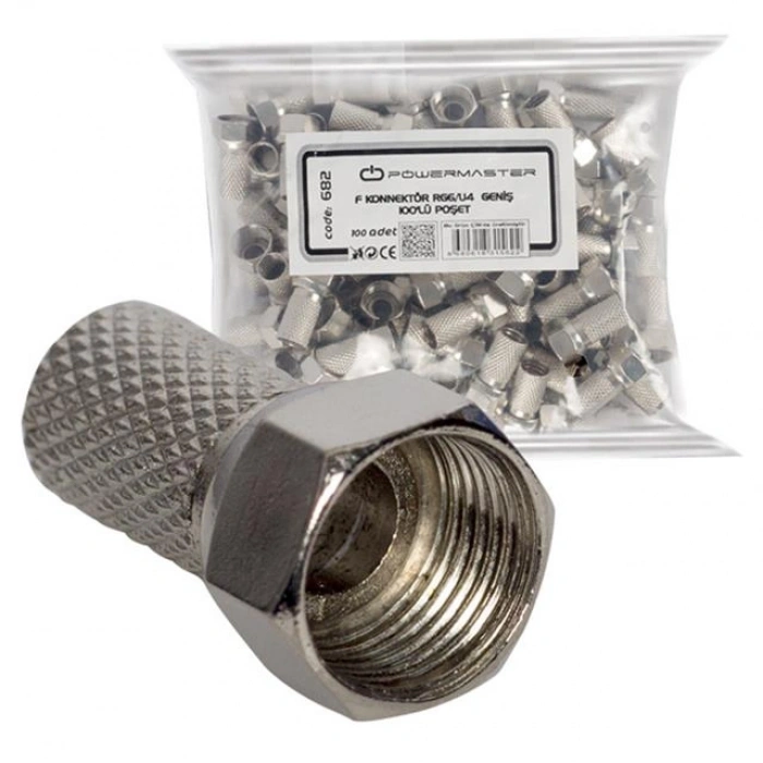 Powermaster PM-682 RG6-U4 18 Mm Geniş F Konnektör (100 Adet)