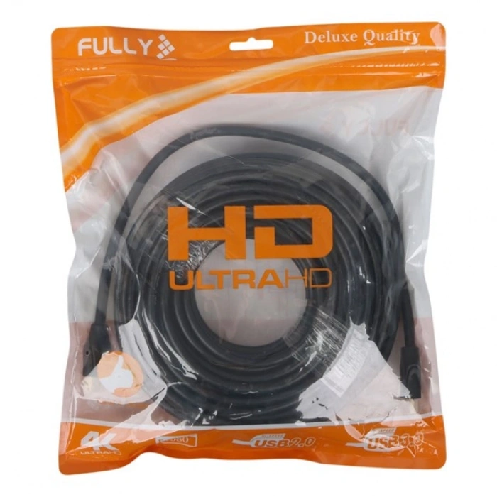 Fully G-507FS Plastik Düz Siyah 20 Metre Gold Poşetli Hdmi Kablo