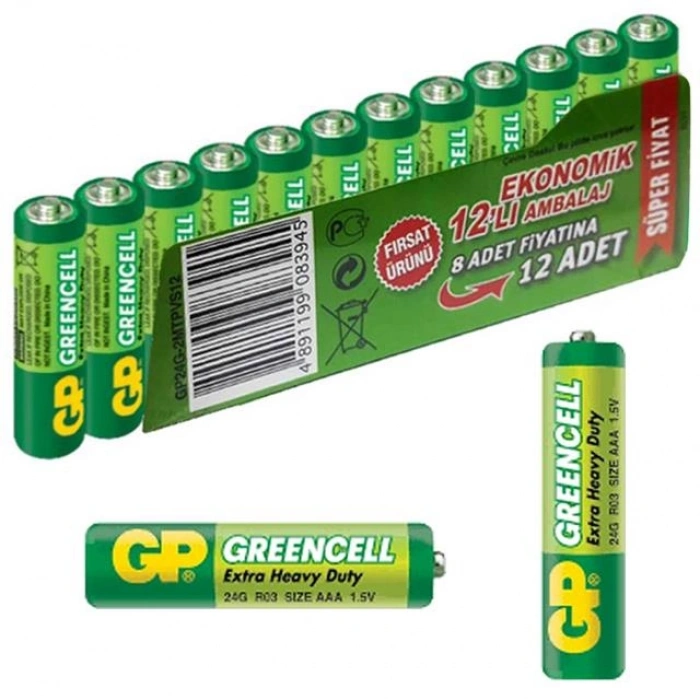GP İnce AAA 12li Kalem Pil 24G-VS12