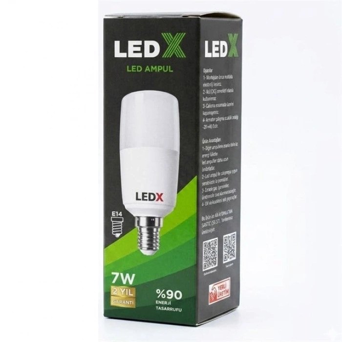 LedX AL-CLL 7 Watt E14 Duylu Soğuk Beyaz Silindirik Tasarım LED Ampul