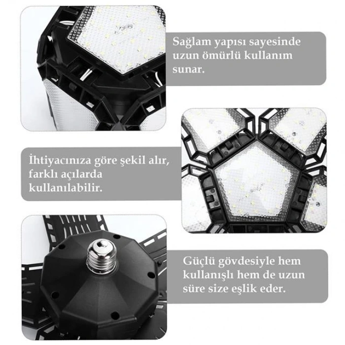 Ledx Ayarlanabilir Açılı 4 Kanatlı 108 Smd Ledli Galaxy Projektör Işığı 50W 5500 Lumen E27 32cm Çap