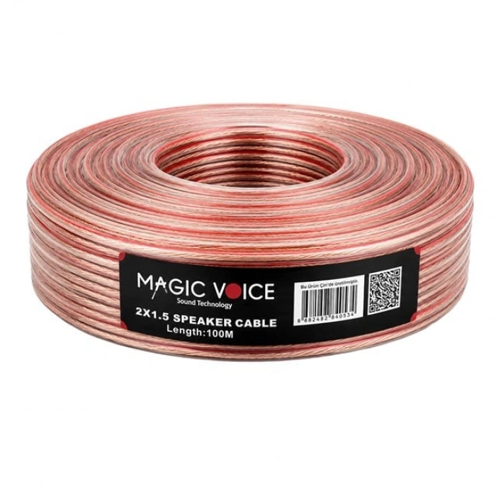Magicvoice 2x1.50 Şeffaf Kırmızı Çizgili 100 Metre Hoparlör Kablosu