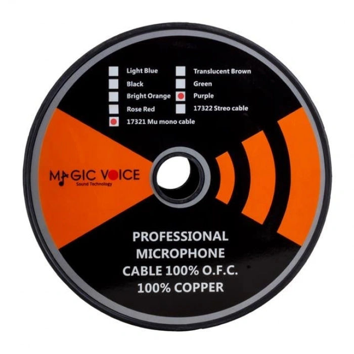 MagicVoice B96 Profesyonel Tek Damarlı Blendajlı Enstrüman Mikrofon Kablosu Mono 100 Metre (Mor)