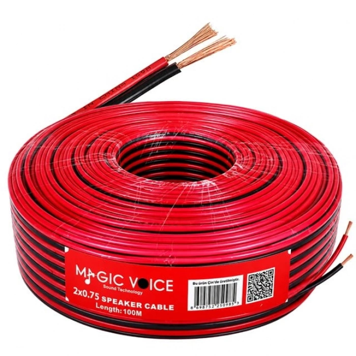 Magicvoice MV-29558 2x0.75mm Siyah Kırmızı 100 Metre CCA Hoparlör Ses Kablosu