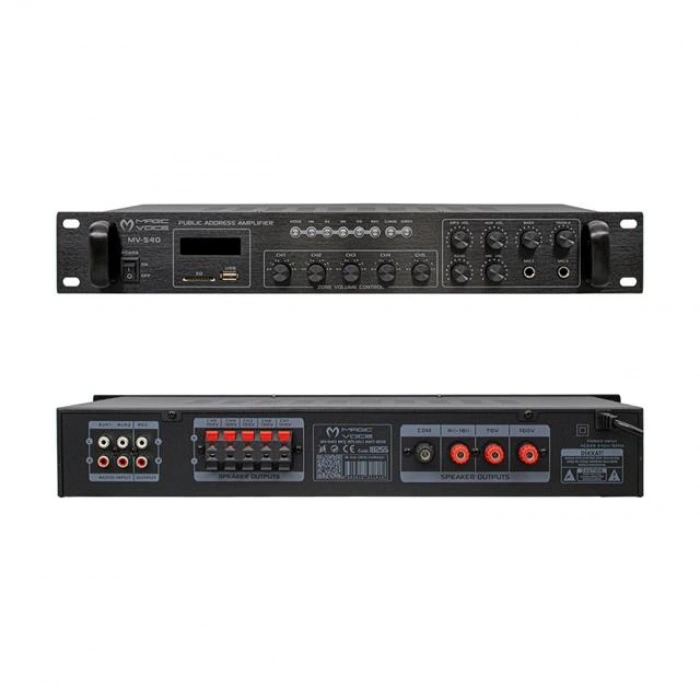 Magicvoice MV-540 100 Watt USB-SD-Bluetooth 2 Mikrofon Girişli 5 Bölgeli Hat Trafolu Anfi