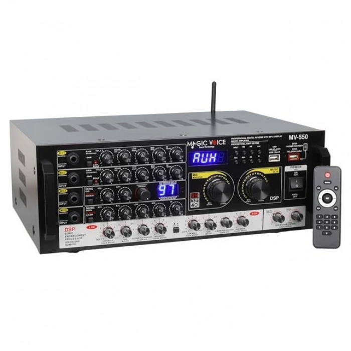 MagicVoice MV-550 2x100W USB/SD/Bluetooth 4 Mikrofon Girişli Stereo Mixer Amfi