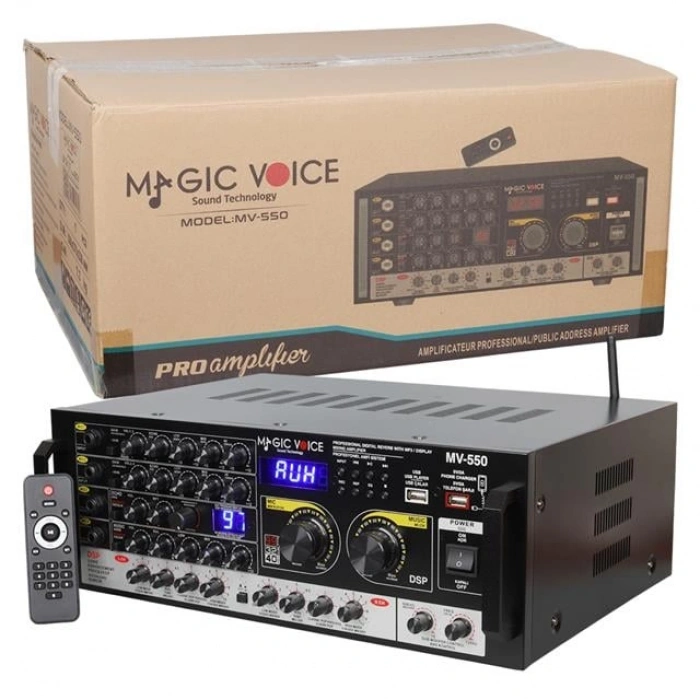 MagicVoice MV-550 2x100W USB/SD/Bluetooth 4 Mikrofon Girişli Stereo Mixer Amfi