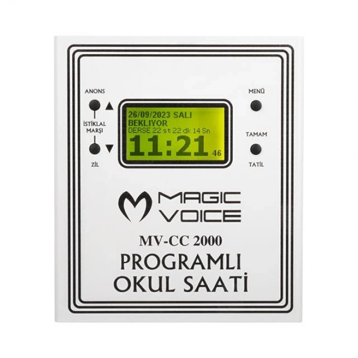 Magicvoice MV-CC2000 USB Duvar Tipi Programlı 20 Adet MP3 Formatı Zil / İstiklal Marşlı Akıllı Dijital Okul Saati (Çan Takılabilir)