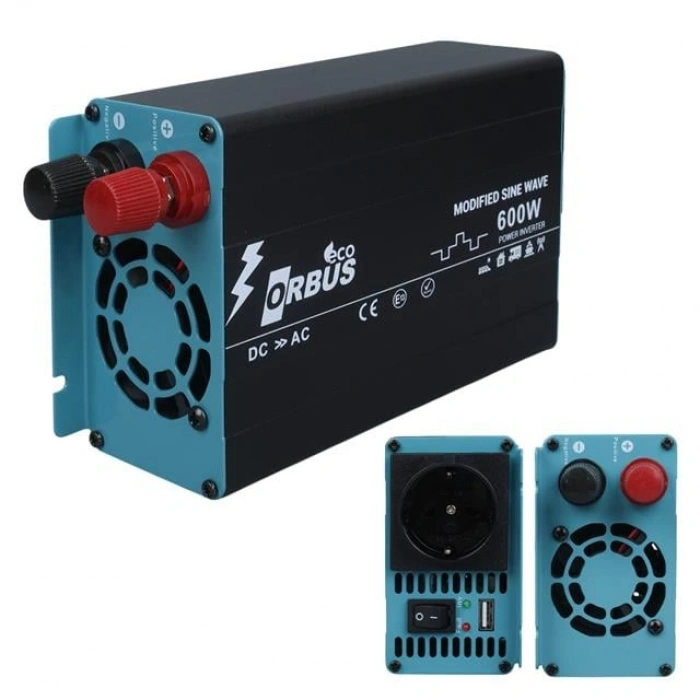 Orbus ORB600M DC 12V - 220V AC 600W/1200W Modified Sinus Sine Wave Inverter