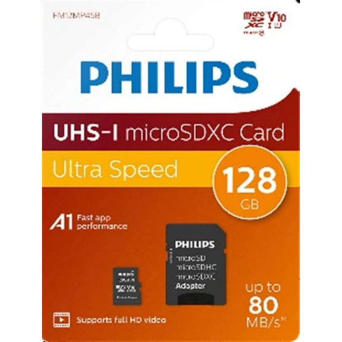 Philips FM12MP45B/00 128GB Class10 UHS-I U1 TF Adaptörlü Micro SDXC Hafıza Kartı