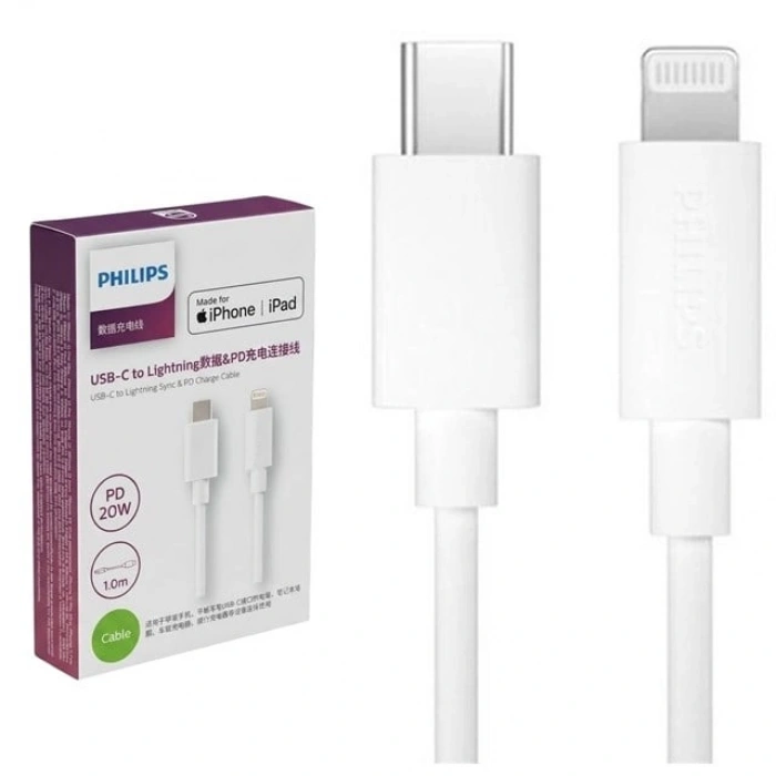 Philips SWR1003/93 1 Metre Type-C to Lightning 20W PD Hızlı Şarj ve Veri Kablosu Beyaz