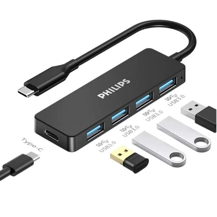 Philips SWR1603G/93 Siyah 20 Cm Kablolu Type-C To 4xUSB 3.0 Çoklayıcı