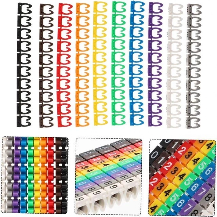 PowerMaster 0-9 Dijital Kodlu Renkli Kablo İşaretleyici 4mm