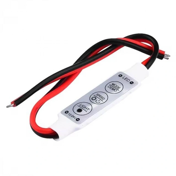 Powermaster 12-24 Volt Mini Üç Tuşlu Tek Renkli Led Kontrol Cihazı (Kırmızı - Siyah Kablo)