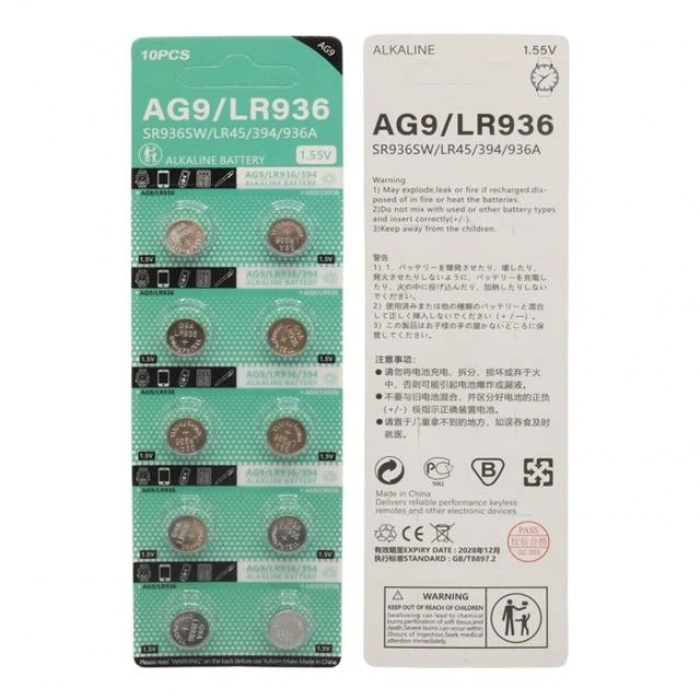 PowerMaster AG9 LR936 1.5V Alkalin Düğme Pil (10lu Paket)