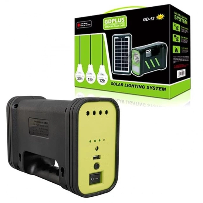 Powermaster GD-12 Akülü Solar Panelli 3 Ampullü Solar Işıldak Fener