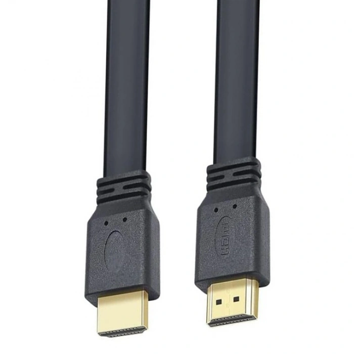 PowerMaster HK-25508 Düz Siyah 1.5 Metre Flat Yassı Gold Uçlu 19 Pin HDMI Kablo