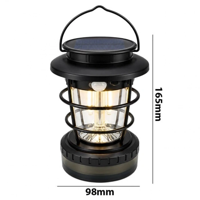 Powermaster HOP-8819 Solar Güneş Panelli Sensörlü Kamp Lambası (Filament + SMD + RGB Şerit)