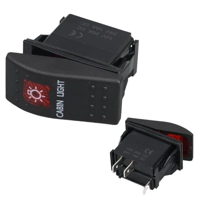 PowerMaster Kabin Sembollü Işıklı 3 Pinli On-Off 12-24V Marin Switch