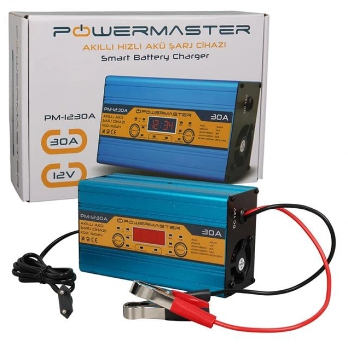 Powermaster PM-1230A 12 Volt 30 Amper LCD Ekranlı Akıllı Akü Şarj Cihazı