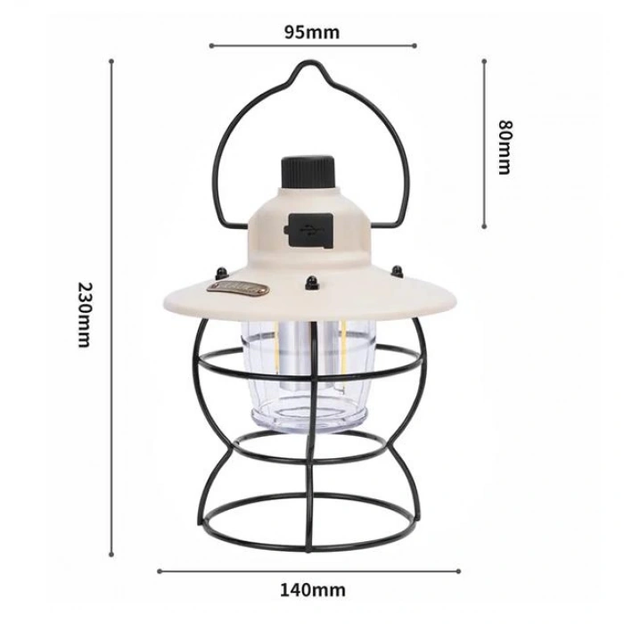 PowerMaster PM-16042 Retro Nostaljik Şarjlı Kamp Lambası Filament + SMD Ledli