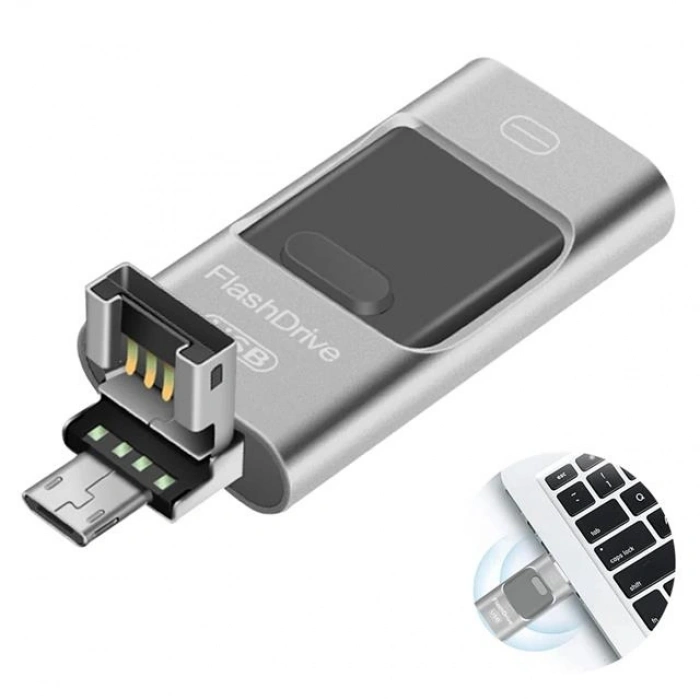 PowerMaster PM-16238 8GB OTG Flash Bellek 4IN1 Lightning Type-C USB-A Micro-USB IOS Android PC Uyumlu