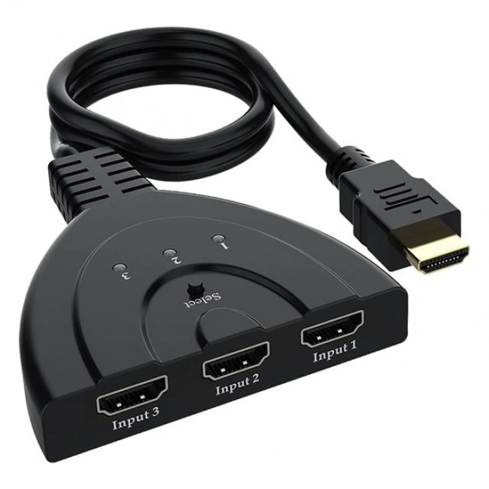 PowerMaster PM-17229 3 Giriş 1 Çıkış HDMI Switcher Çoğaltıcı Toplayıcı Aparat 30 CM Kablolu Seçme Düğmeli