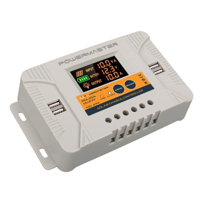 Powermaster PM-20A 12V-24V 20 Amper 4 USB Çıkışlı Dijital Ekranlı Solar Şarj Regülatörü