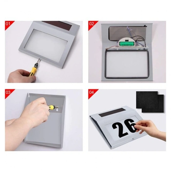 Powermaster PM-24003 Güneş Enerjili (Solar) LED Işıklı Paslanmaz Çelik Kapı Numarası