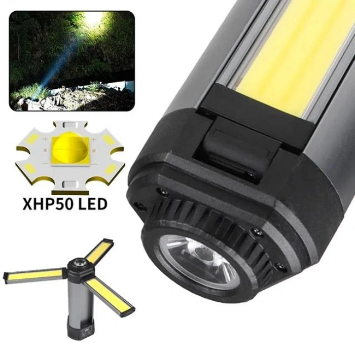 PowerMaster PM-24565 25 Watt USB - Type-C Girişli P50 Ve Cob Ledli 2 Kanatlı Kollu Çalışma Lambası