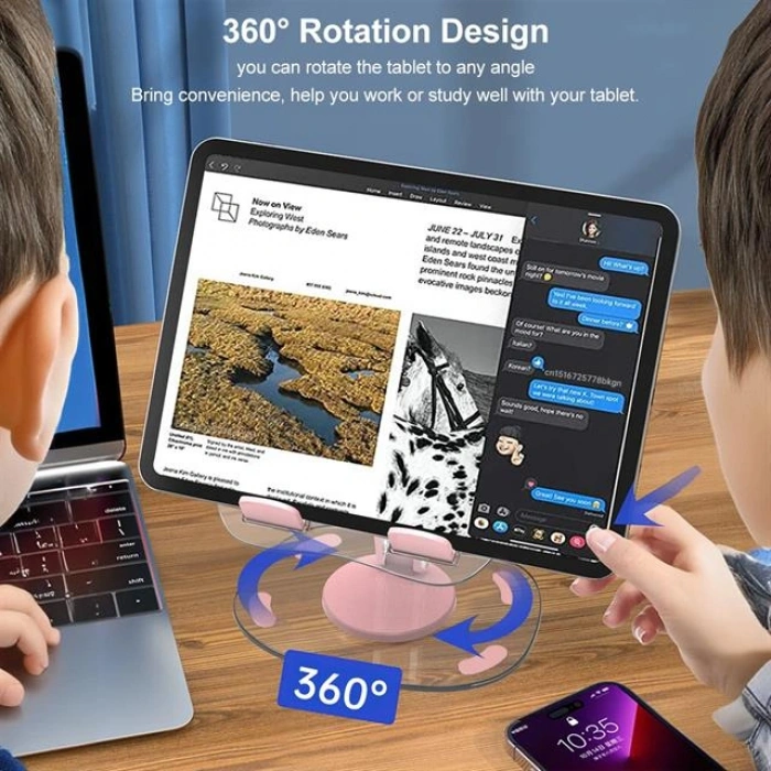 PowerMaster PM-24571 Q16 360 Derece Hareketli Şeffaf Ipad Tablet Ve Telefon Tutucu Stand