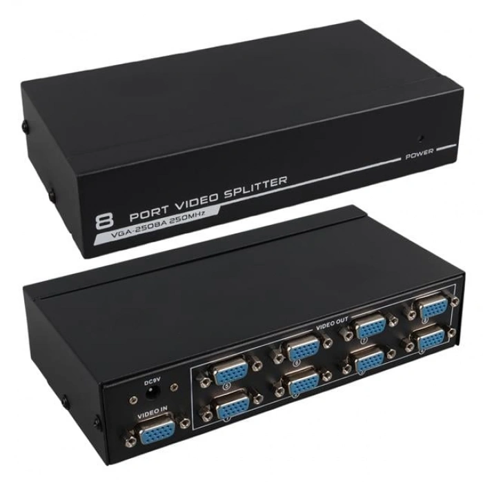 Powermaster VGA-2508A 250 MHz 8 Port 1920x1440 Destekli VGA Video Splitter Dağıtıcı 9 V Adaptörlü