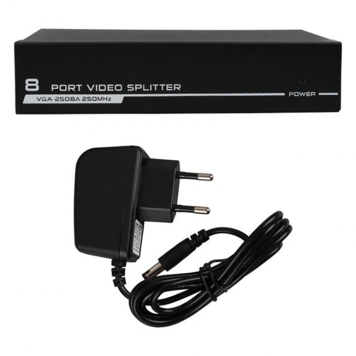 Powermaster VGA-2508A 250 MHz 8 Port 1920x1440 Destekli VGA Video Splitter Dağıtıcı 9 V Adaptörlü