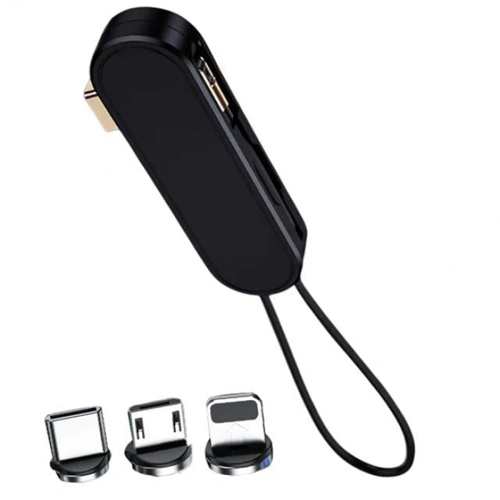 Powermaster PM-25906 Siyah 3in1  (Type C- Lightning- Micro Usb) Manyetik Uç Taşınabilir Şarj Kablosu