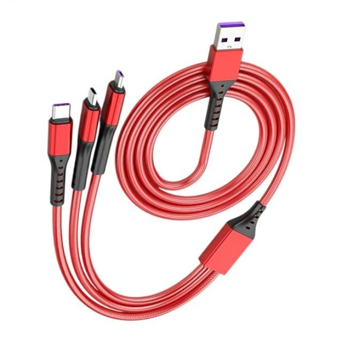 PowerMaster PM-26336 3 IN 1 Kırmızı 1.2 Metre Şarj Kablosu