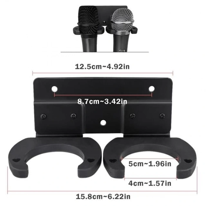 PowerMaster PM-26938 Duvara Monte Çift Mikrofon Tutucu Askı Metal Gövde