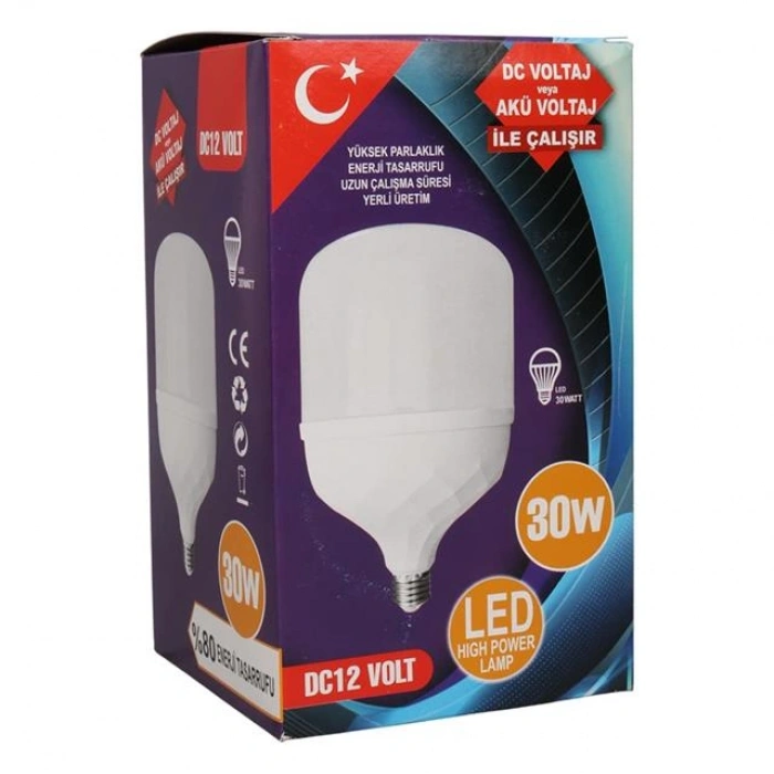 Powermaster PM-28471 E27 12 Volt - 30 Watt 6500K Yerli Üretim Beyaz Jumbo Led Ampul (DC12V)