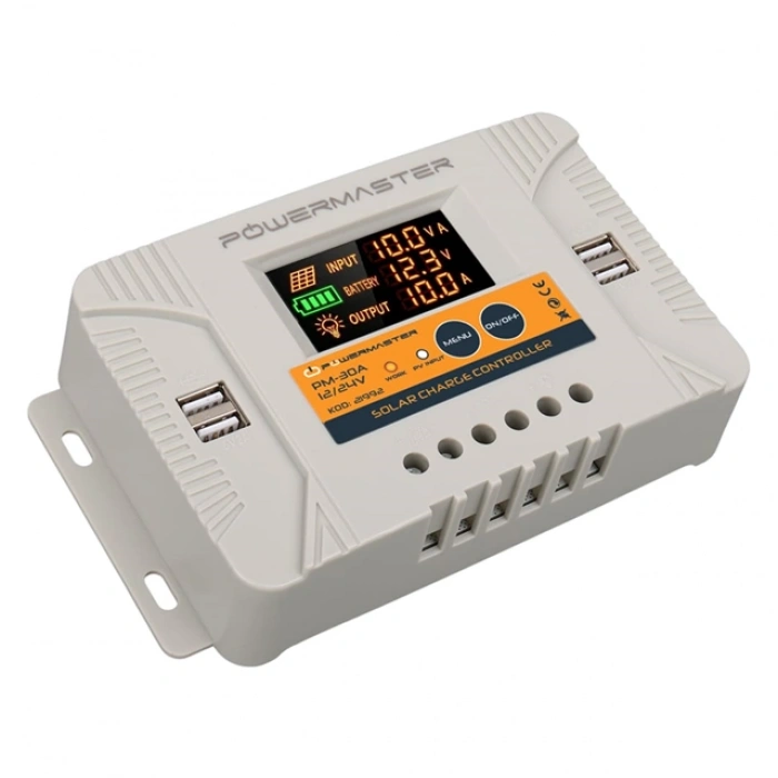 Powermaster PM-30A 12V-24V 30 Amper 4 USB Çıkışlı Dijital Ekranlı Solar Şarj Regülatörü