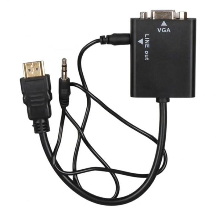 Powermaster PM-32015 Siyah 3.5mm Ses Destekli HDMI to VGA+Audio Dönüştürücü Adaptör