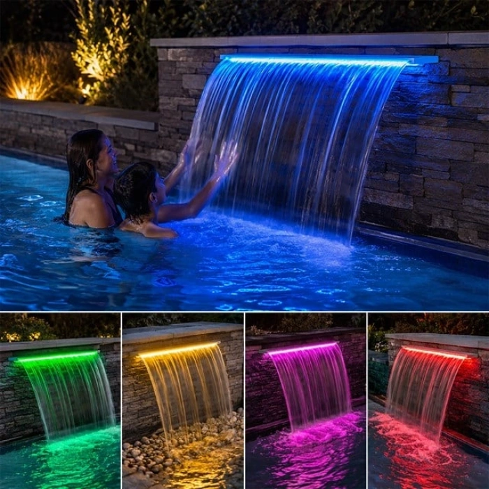 Powermaster PM-37795 Havuz ve Bahçe Şelale Başlığı 90cm RGB LEDli Uzaktan Kontrollü